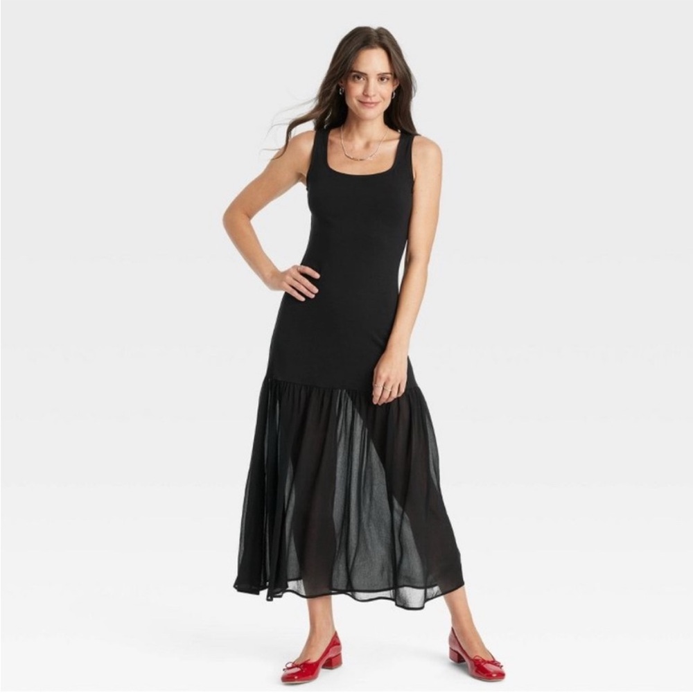 A new day drop tier midi dress in black